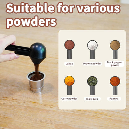 Coffee Scoop with Funnel for Ground Coffee, Protein Powder & Tea, for Reusable K Cup Refiller, 2TBSP Mess-Free, Funnel Design Prevents Spills (Black, 1-Pack)