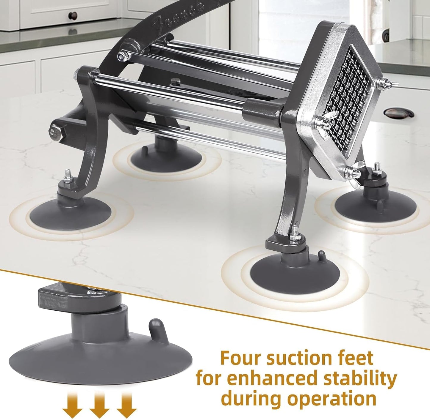 French Fry Cutter Commercial Potato Slicer with Suction Feet Complete Set, Includes 1/4", 3/8",1/2"