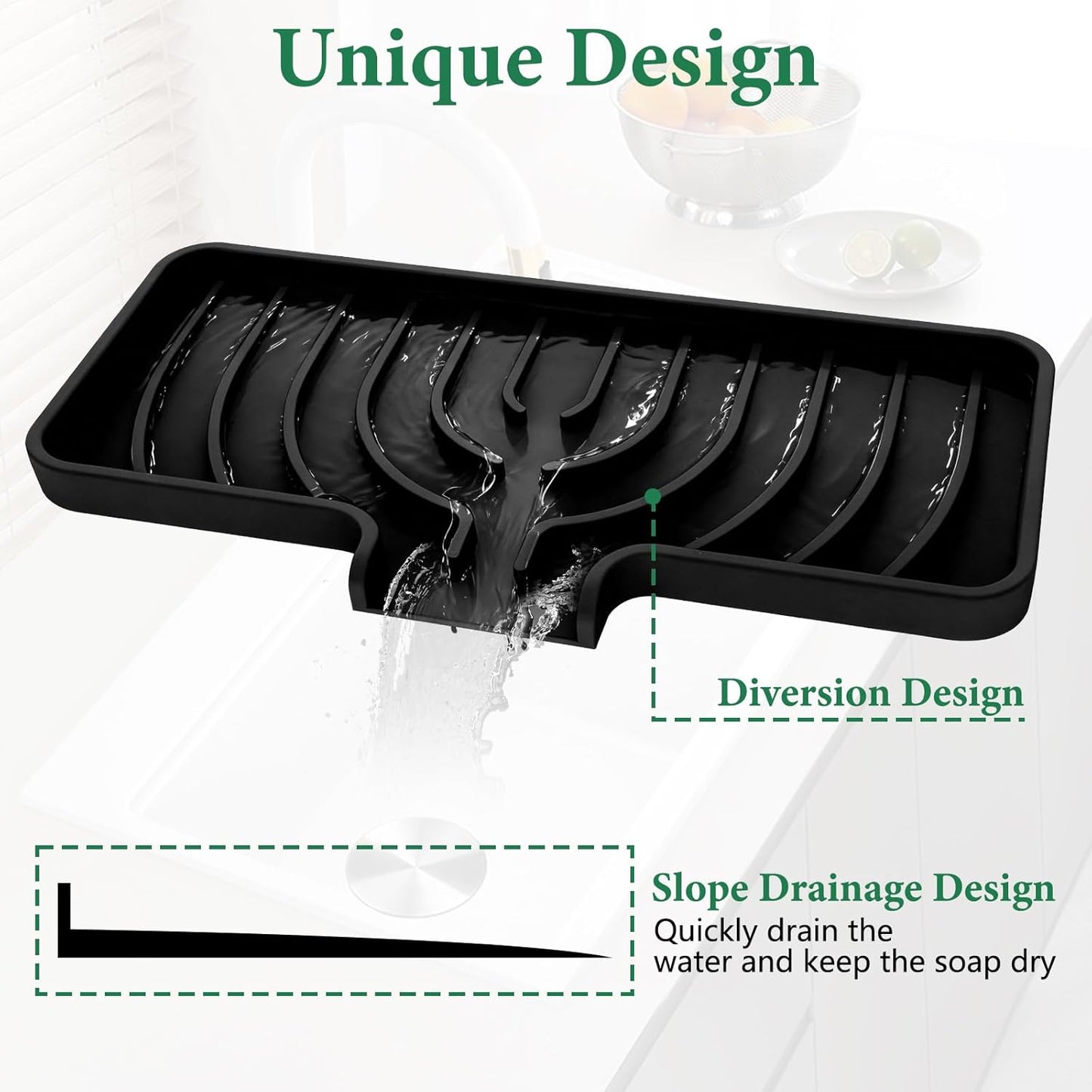 GUUKIN Sponge Holder for Kitchen Sink, Sink Caddy and Soap Tray | 10x4 inch Kitchen Sink Organizer | Compatible with Scrub Daddy, Kitchen Sink Accessories (Grey)