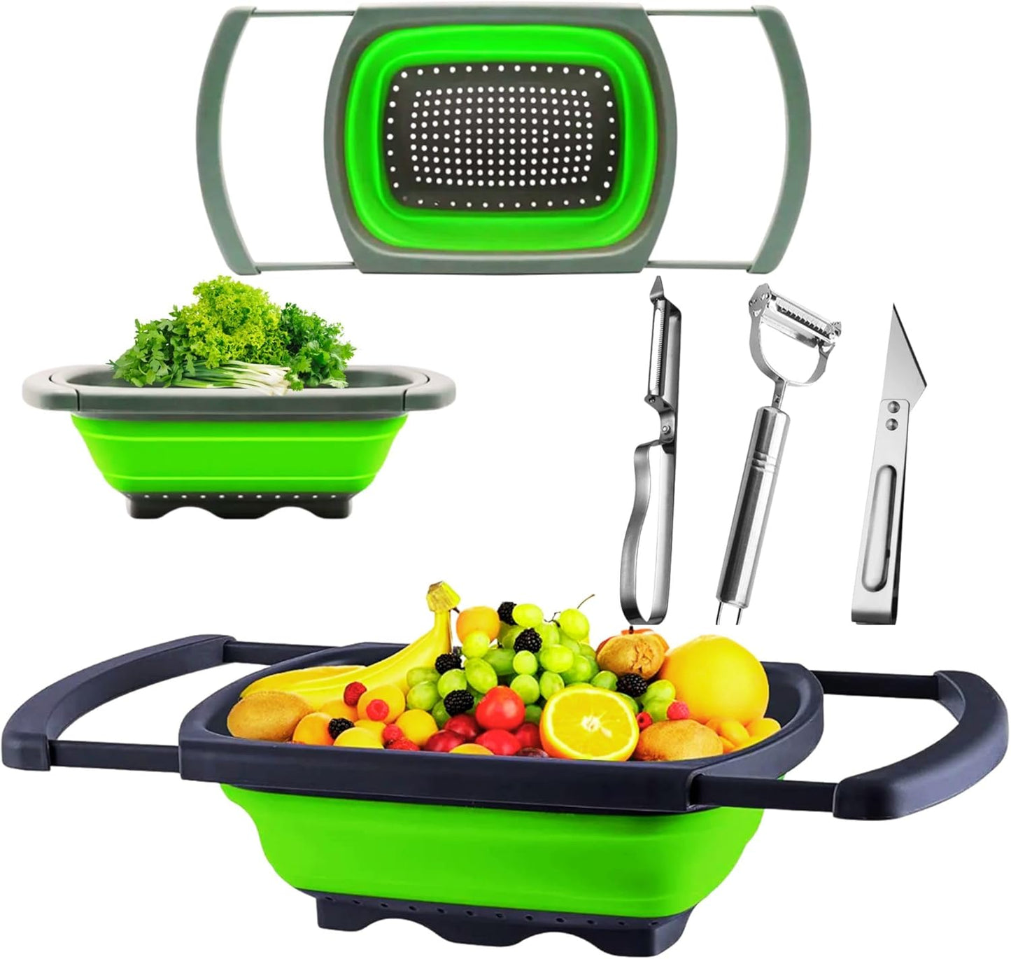 Collapsible Silicone Colander – Space-Saving Foldable Strainer for Pasta, Vegetables & Fruits – Large 6 Qt Kitchen Strainer, Heat-Resistant, BPA-Free & Dishwasher Safe |RED
