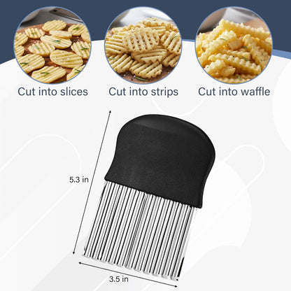 Stainless Steel Crinkle Cutter - Large French Fry Slicer, Potato Knife with Non-Slip Handle, Fruit and Vegetable Wavy Chopper