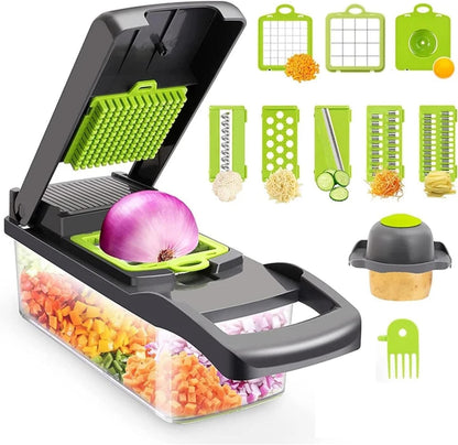 16 in 1 Vegetable Chopper with Container, Multifunctional Veggie Chopper and Mandoline Slicer, Food Chopper with Container, Onion Cutter, Vegetable Dicer and Slicer Kitchen Tool for Easy Meal Prep