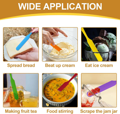 4 Pcs Jar Spatula Long Handle, Long Handle Sourdough Scraper for Jars, Baking & Cake Icing, Cream, Butter & Batter Kitchen Tool Set with Non-Slip Grip(Purple/Pink/Green/Yellow)