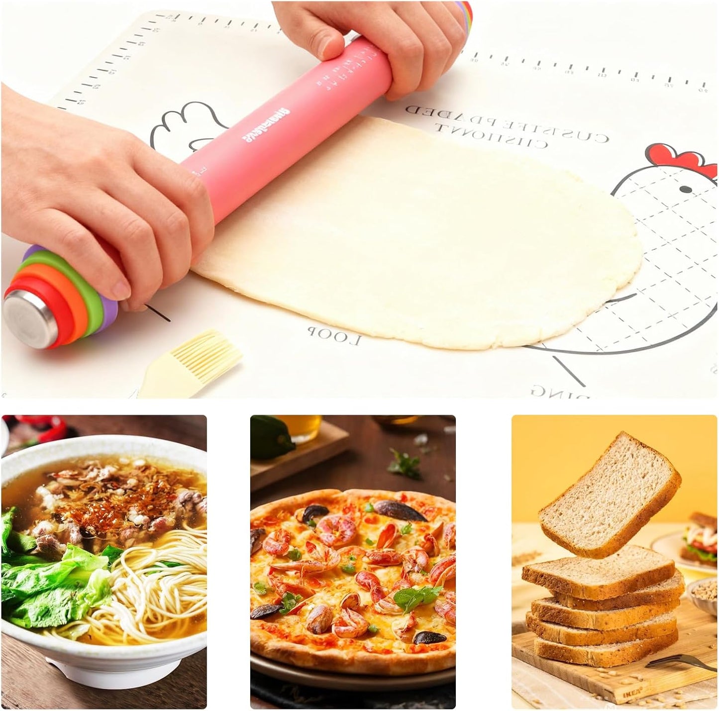 Silicone Rolling Pin for Baking,15Inch Pastry Dough Roller with Wooden Handle,Non Stick Surface Rolling Pin for Dough Cookie Pastry Tapered Dumpling Baking Supplies Kitchen Accessories