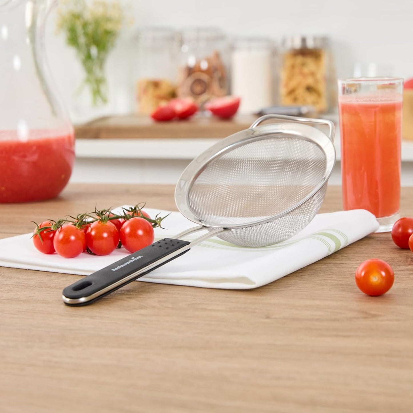 Restaurantware Fine Mesh Strainer Set of 3 Different Sizes with Silicone Handle Stainless Steel Extra Fine Mesh Strainer Heat-Resistant Handle Dishwasher-Safe for Rice, Quinoa, Pasta
