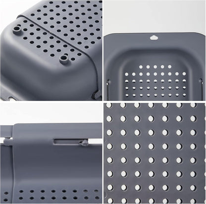 Kitchen Sink Colander, Extendable Strainer Basket Over the Sink for Wash Vegetables and Fruits, Drain Cooked Pasta and Dry Dishes 13.6"-18.9"L x 7.9"W x 2.6"H - Deepgray