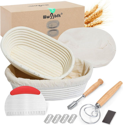 Banneton Bread Proofing Basket, Sourdough Bread Baking Supplies, Round Oval Rattan Rising Proofing Baskets Bowls Set of 2, Artisan Sourdough Bread Gifts for Home Bakers