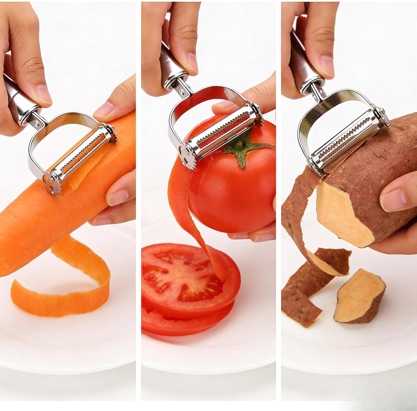 2-Pack Dual Blade Kitchen Peelers, Stainless Steel Y Peeler & Serrated Fruit Peeler Set for Potatoes, Carrots, Tomatoes, Cucumbers, Melons and More