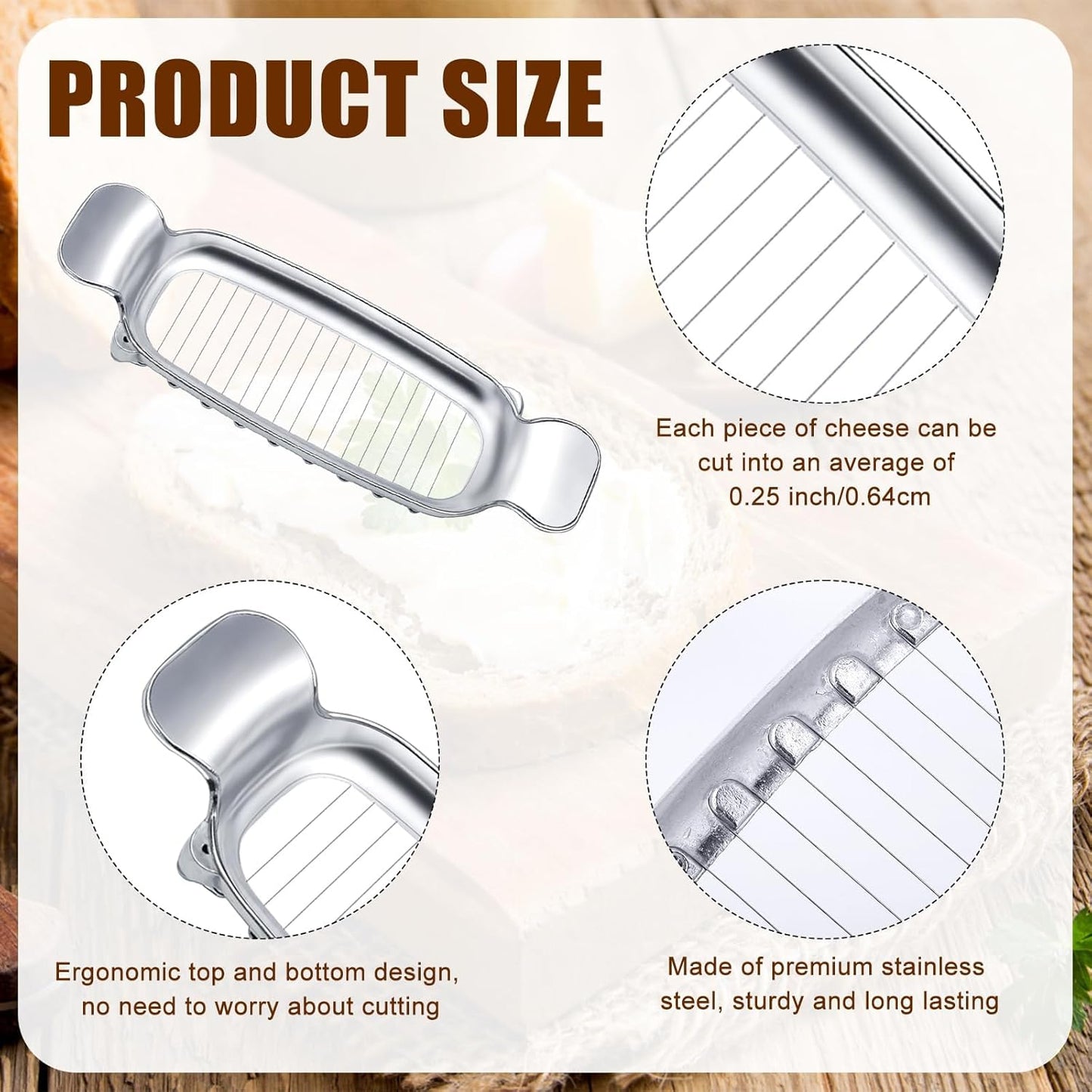 Butter Slicer, Stainless Steel Cheese Cutter Butter Slicer Parts With Ergonomic Handle, Kitchen Food Tool Butter Cutter Wire Cheese Slicer Cutting Cheese, Butter, Eggs, Fruit