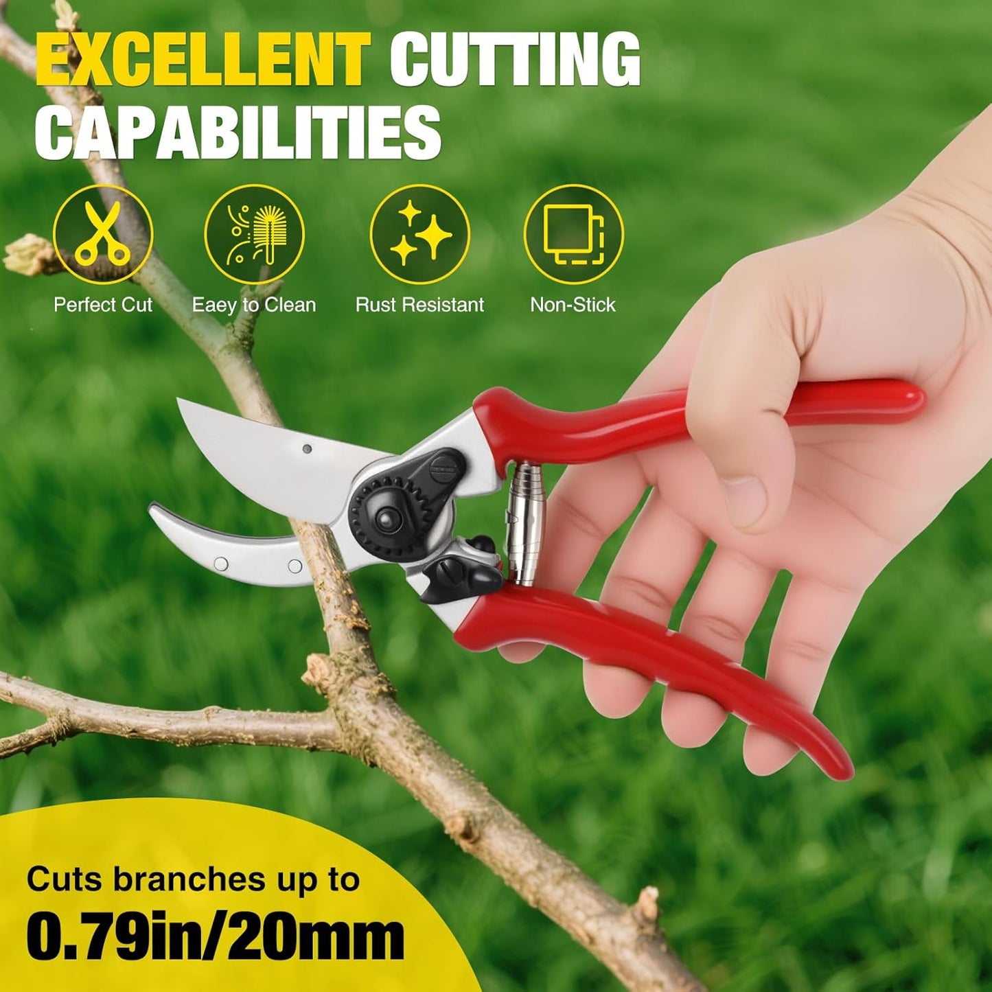 Yesker Pruning Shears Garden Shears 7.8" Professional Garden Scissors Sharp 65 Manganese Steel Blade Heavy Duty Clippers Hand Pruners for Cutting Fresh Flowers Branch Plant Trimming Gardening Tools