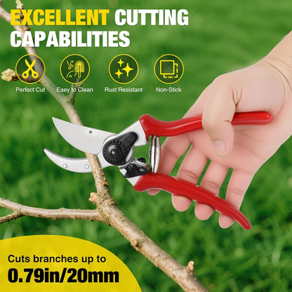 Yesker Pruning Shears Garden Shears 7.8" Professional Garden Scissors Sharp 65 Manganese Steel Blade Heavy Duty Clippers Hand Pruners for Cutting Fresh Flowers Branch Plant Trimming Gardening Tools