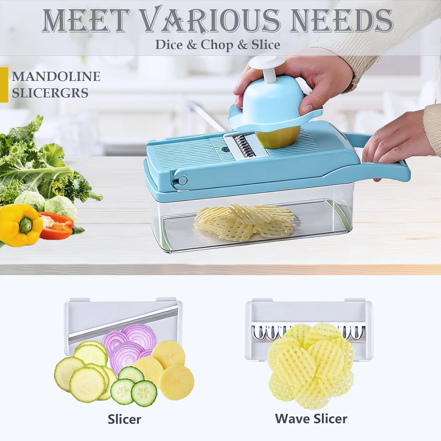 Dewpeton Pro-Series 20-in-1 Mandoline Slicer & Spiralizer, Veggie Chopper with Container, Home Essential Kitchen Gadget