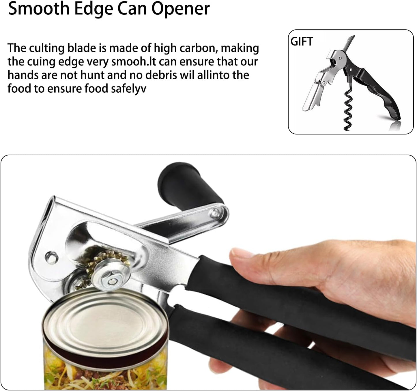 Can Opener Manual Heavy Commercial Can Opener Duty Easy for Big Cans with Magnet Folding Hand Crank With Comfortable Long Handles