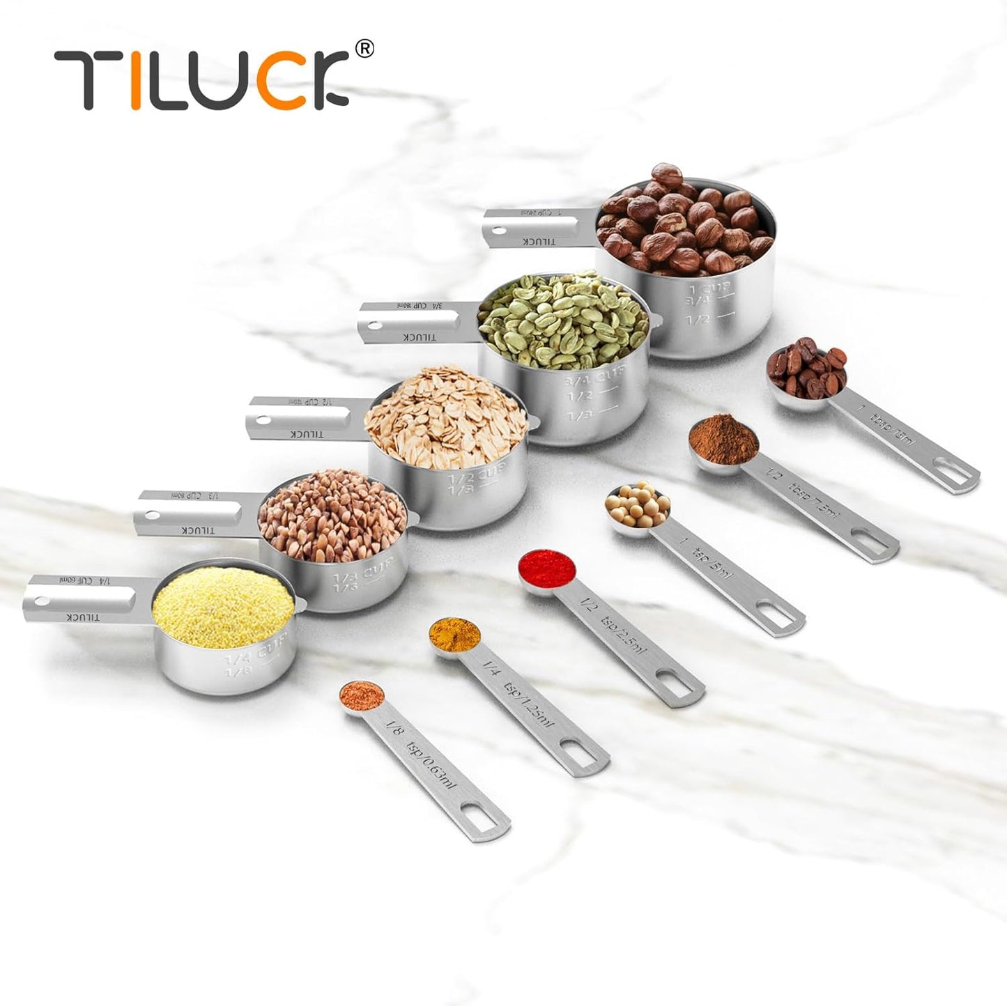 TILUCK Stainless Steel Measuring Cups & Spoons Set, Cups and Spoons,Kitchen Gadgets for Cooking & Baking (10)
