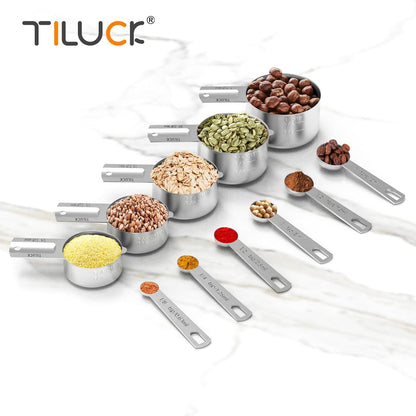 TILUCK Stainless Steel Measuring Cups & Spoons Set, Cups and Spoons,Kitchen Gadgets for Cooking & Baking (10)