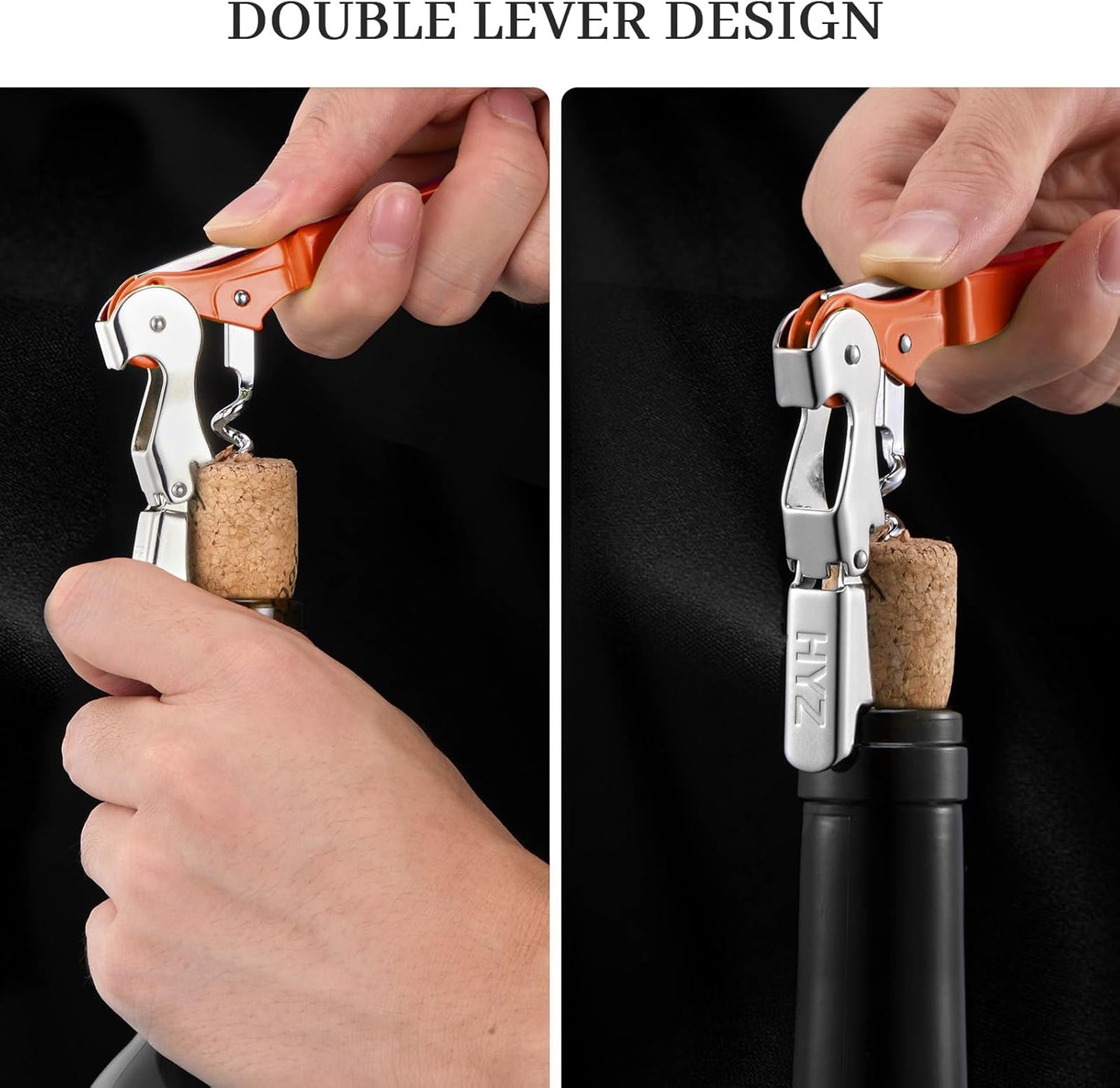 HYZ 2-Pack Wine Opener Waiter Corkscrew, Professional Wine Key for Servers, Bartender, with Foil Cutter, Manual Wine Bottle Opener Double Hinged (Black)