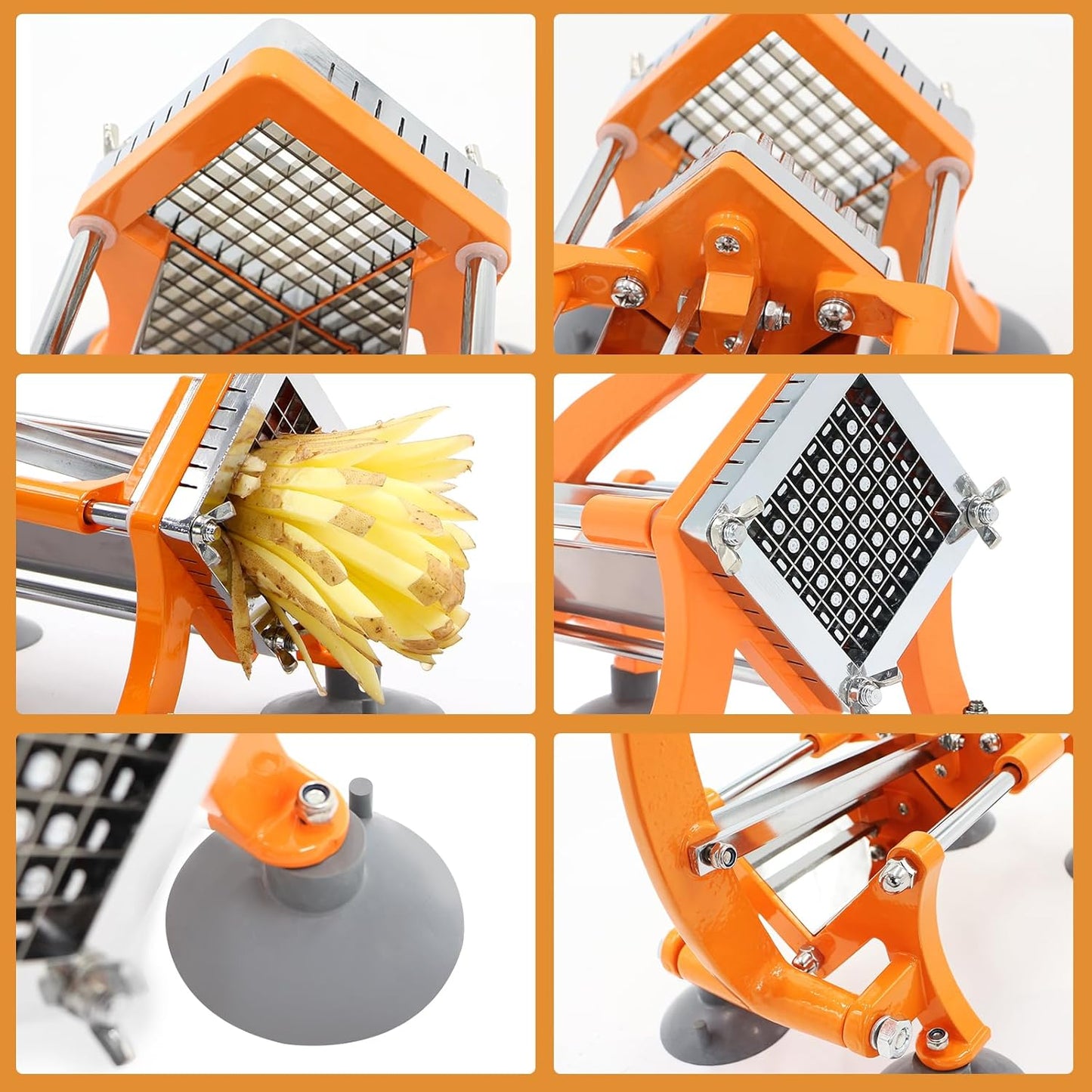 French Fry Cutter Commercial Potato Slicer with Suction Feet Complete Set, Includes 1/4", 3/8",1/2"