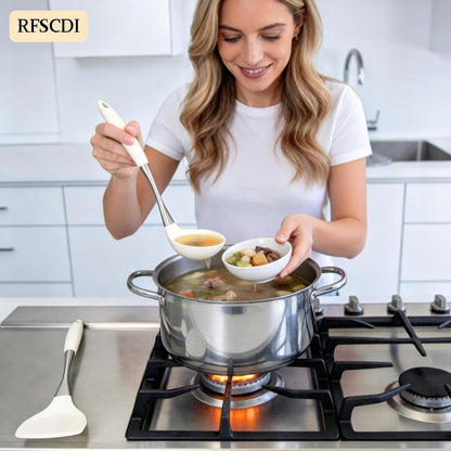 Elegant White Gold Silicone Cooking Utensils Set - Non-Toxic, Dishwasher Safe Kitchen Utensils Set with Heat Resistant Comfort Handles - Includes Spatula & Spoon for Nonstick Cookware
