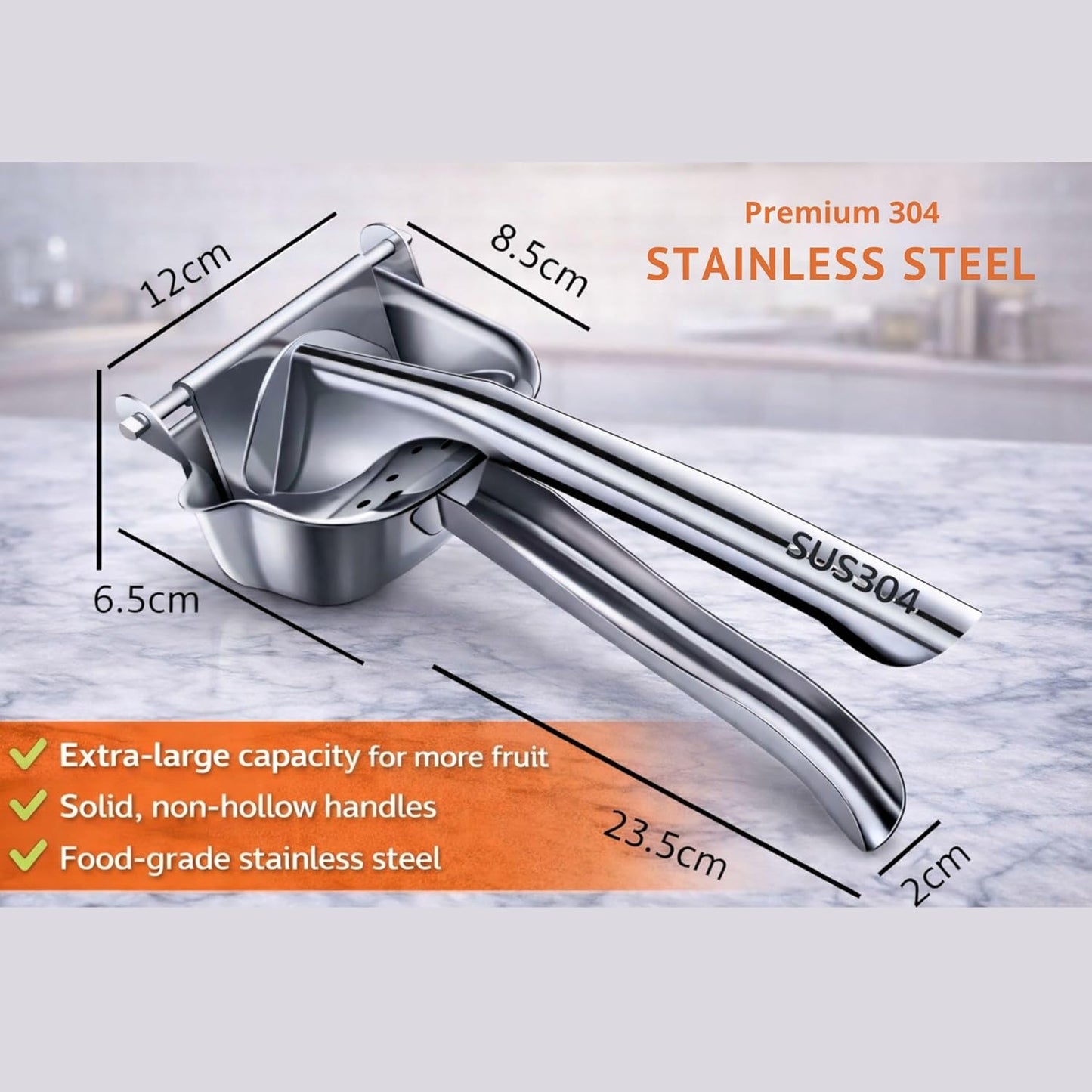 Stainless Steel Lemon Squeezer, Manual Citrus Juicer Press, Heavy Duty Hand Juicer for Lemon Orange Lime Grapefruit, Ergonomic Grip Juice Extractor, Rust Resistant, Easy to Clean Kitchen Tool