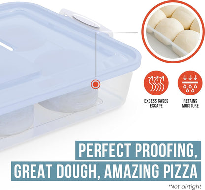 Chef Pomodoro Pizza Dough Proofing Box, 14 x 11-Inch, Preparation Container with Lid, Fits 4-6 Proofing Balls, Household Pizza and Bread Dough Tray With Convenient Carry Handle (Blue)