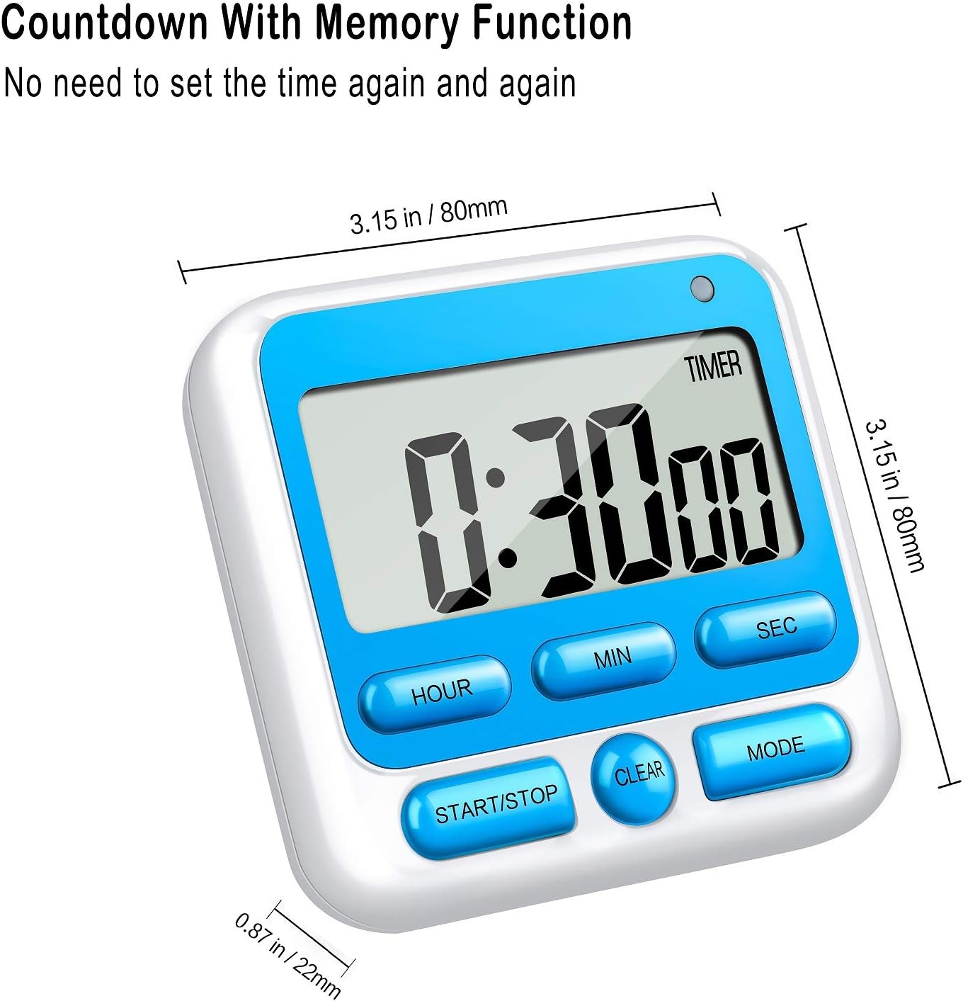 KTKUDY Digital Kitchen Timer with Mute/Loud Alarm Switch ON/Off Switch, 12-Hour Clock & Alarm, Memory Function Count Up & Count Down for Kids Teachers Cooking, Large LCD Display, Strong Magnet (Black)
