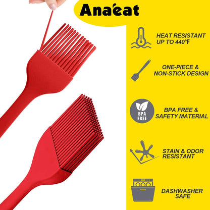 Anaeat 2 Pack Silicone Basting Pastry Brushes - Heat Resistant Brush with Soft Bristles, Hygienic One-Pieces Design, Marinade Brush Great in Baking for Spreading Oil Butter Sauce BBQ Grill (Black)