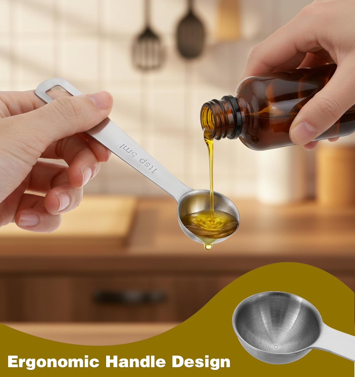 1 Teaspoon Measuring Spoon, 2Pcs Teaspoon Measuring Spoon, Short Handle Stainless Steel Kitchen Tools for Precise Cooking Baking Spices, Easy Pouring Rust Resistant (5ml, Silver)