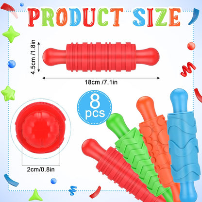 Aoriher 8 Pcs Play Clay Rollers for Kids Textured Rollers with Plastic Handles Play Clay Accessories Pattern Rolling Pins for DIY Art Signs Posters Craft Creations