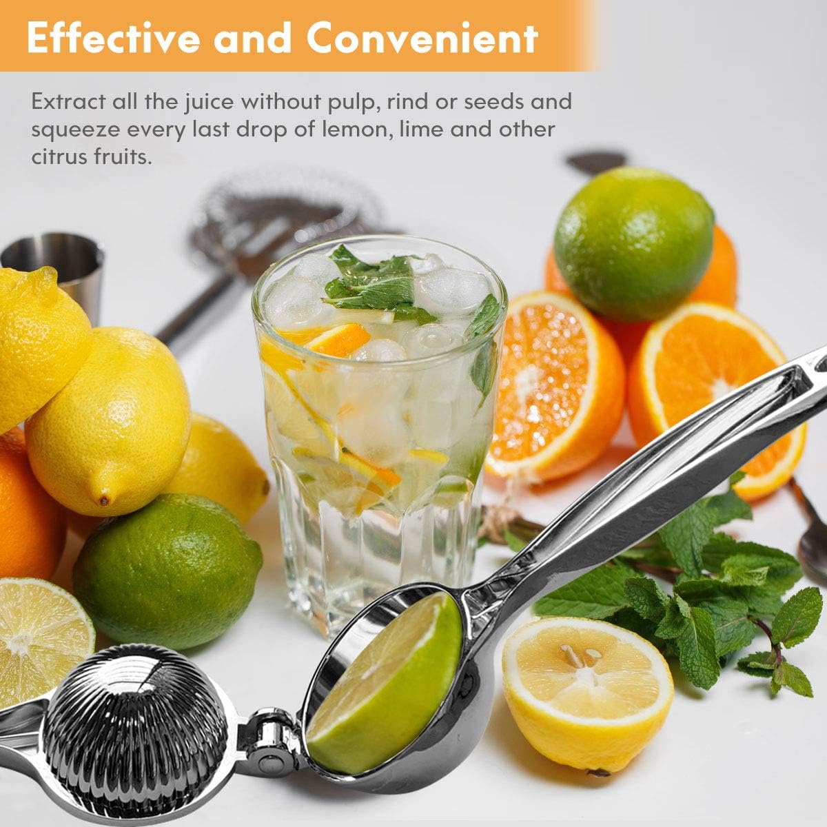 Lemon Squeezer, Fast Effortless Juice Extraction with Large Metal Citrus Juicer, Maximum Yield Heavy Duty Hand Lime Squeezer, Manual Lemon Juicer Press, Easy to Use w/Stainless Steel Zester
