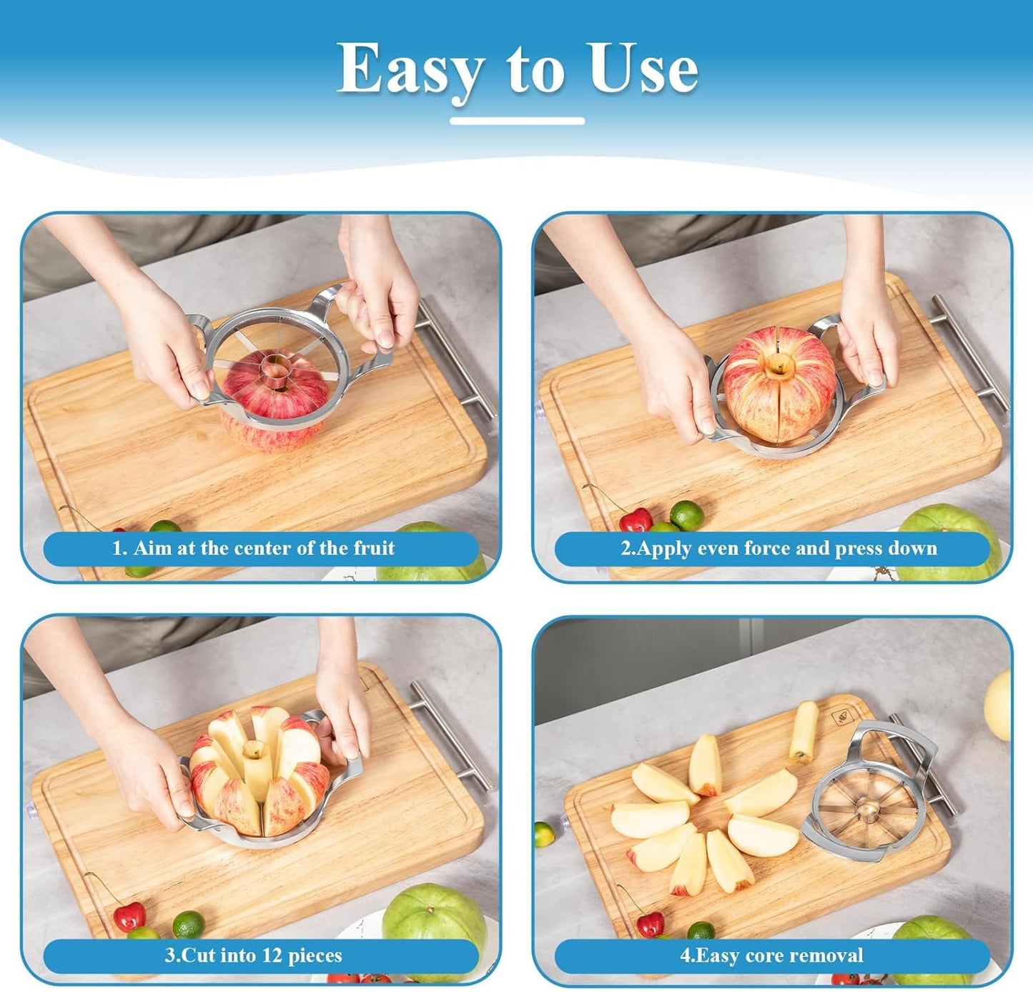 Apple Slicer and Corer, Basic Model with 12 Sharp Stainless Steel Blades - Zinc Alloy Case for Effortless Slicing & Coring