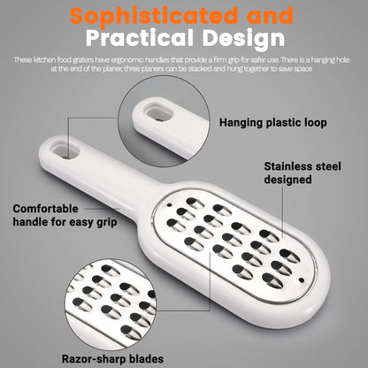 LELE LIFE 3 Pack Hand Held Cheese Grater for Kitchen Stainless Steel, Small Stackable Storage Zester Grater with Handle for Cheese Lemon Ginger Nutmeg Garlic Citrus Potato