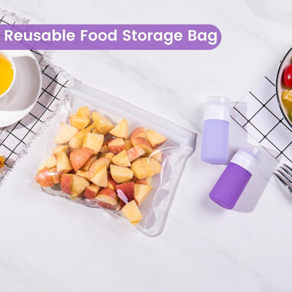 MICEBAY Condiment Squeeze Bottles for Sauces, 2-oz Mini Silicone Salad Dressing Container to Go with Reusable Sandwich Bag, Leakproof Ketchup Bottle for Bento Lunch Box, 4 Pack, Candies