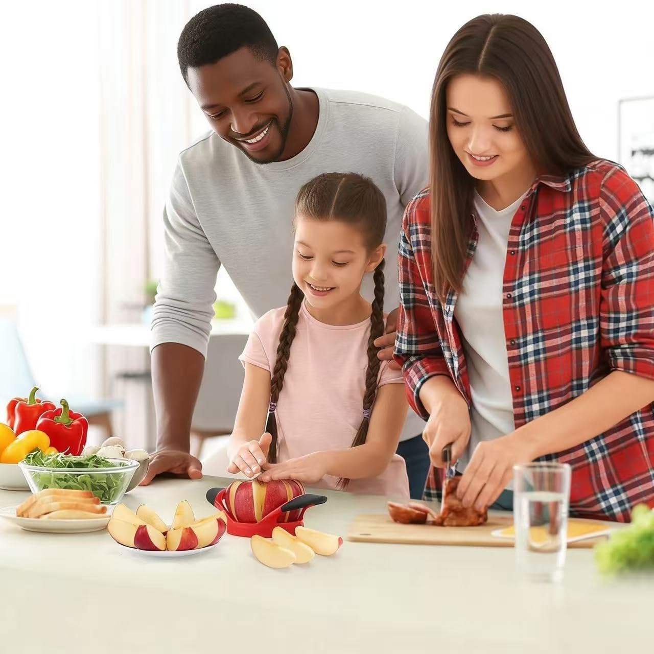 8 Blade Apple Slicer and Corer with Stainless Steel Blades Ergonomic Apple Cutter Quick Use Tool for Saving Time and Effort Red