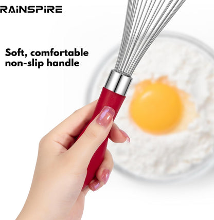 Rainspire 12-Inch Wire Whisk Stainless Steel, Balloon Whisks for Cooking, Wisk Wisking Tool With Soft Silicone Handle, Thick Durable Whisker for Blending, Beating, Whisking, Stirring, Pink