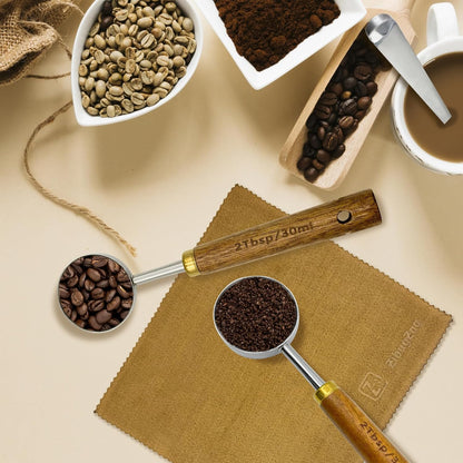 Coffee Scoop with Wooden Handle, 1 Tablespoon/ 15 ml, 304 Stainless Steel Measuring Spoon for Ground Coffee, Espresso, Tea, Protein Powder, Spices (6 Pack)