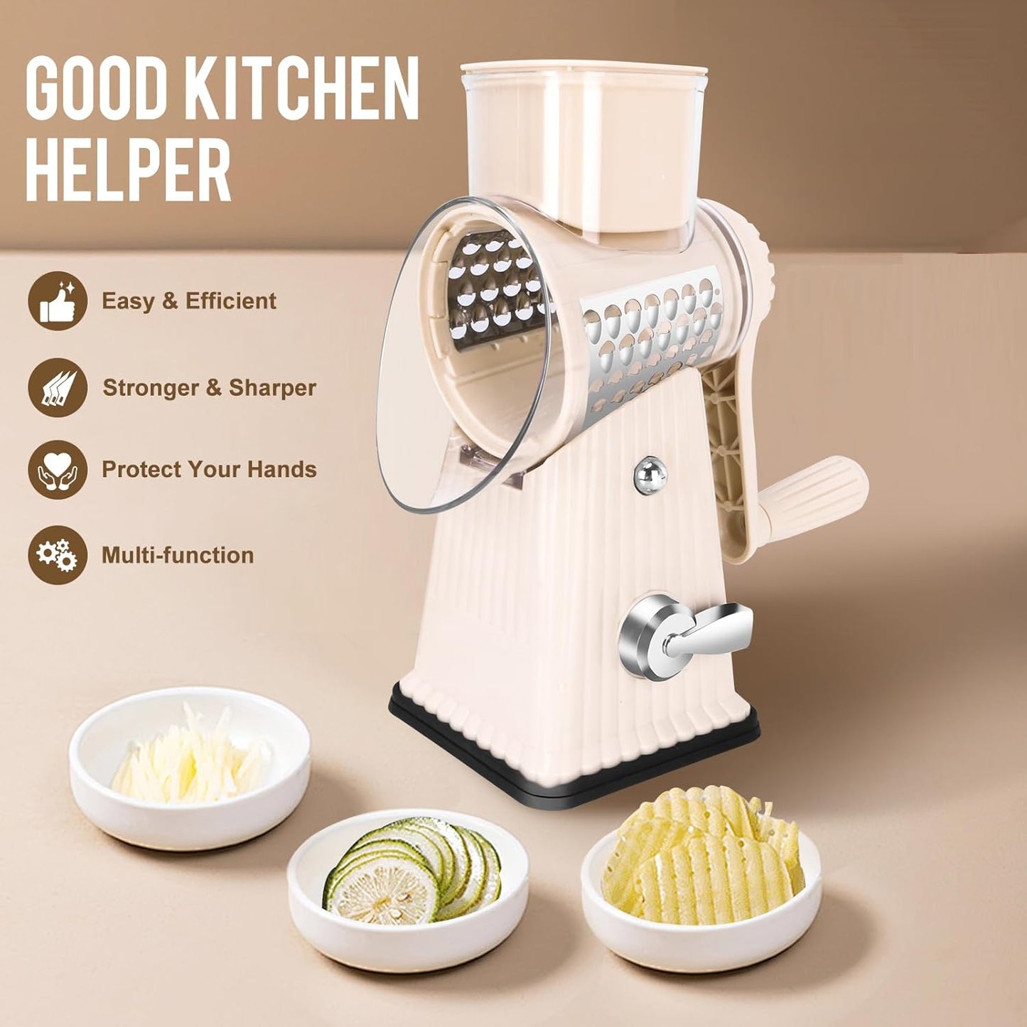 Rotary Cheese Grater with 5 Well-designed Blades & Strong Suction Base, Kitchen Mandoline Vegetable Slicer with Blade Storage Box (GREEN)