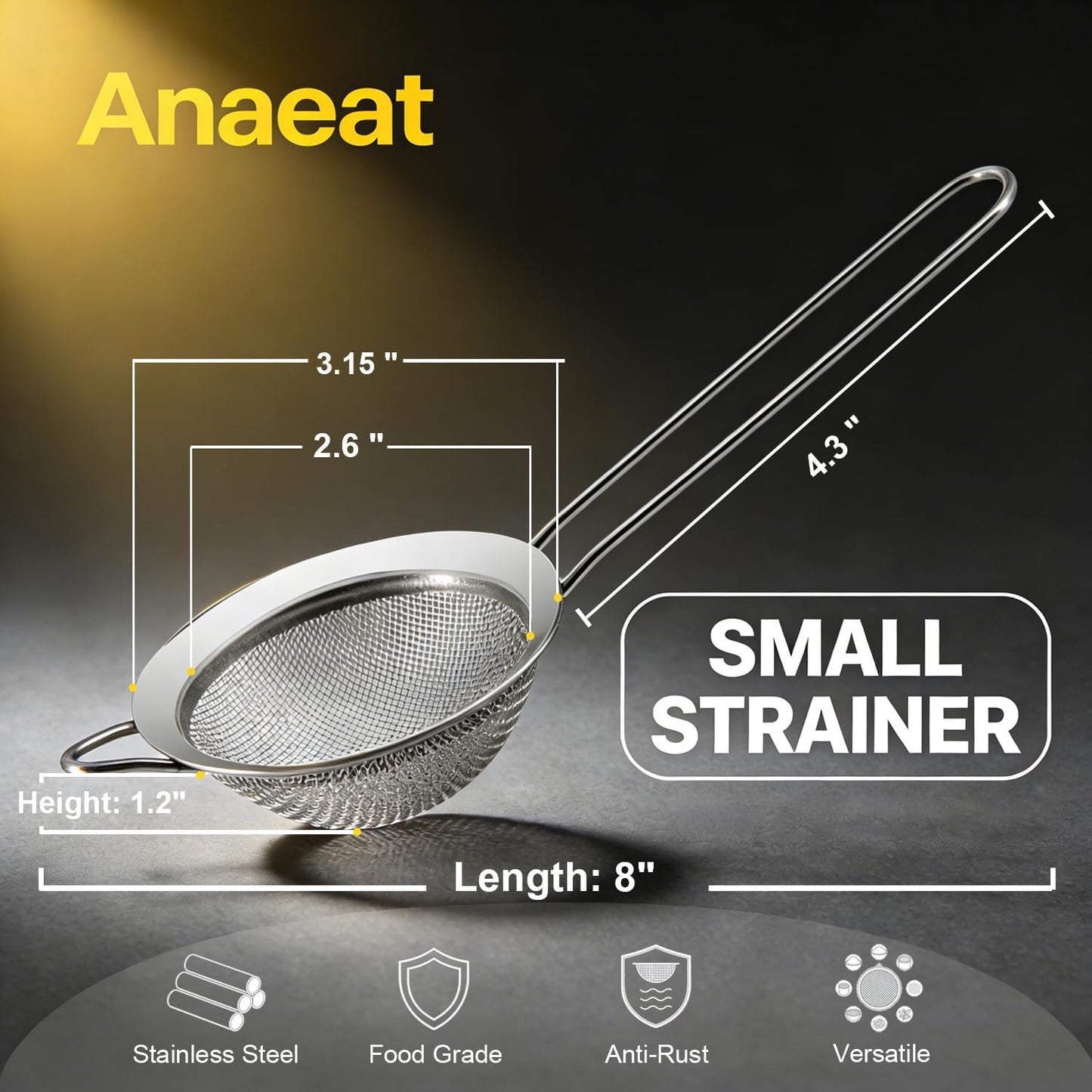 Anaeat Fine Mesh Strainers - Premium Stainless Steel Colander Sieve Sifters, with Durable Mesh and Sturdy Handle, Excellent for Sifting Dry ingredients, Flour, Pastas, Rice, Tea (5.5")
