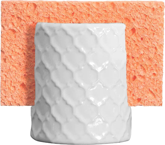 Home Acre Designs Sponge Holder for Kitchen Sink - Rustic Farmhouse Home & Kitchen Decor - White Ceramic