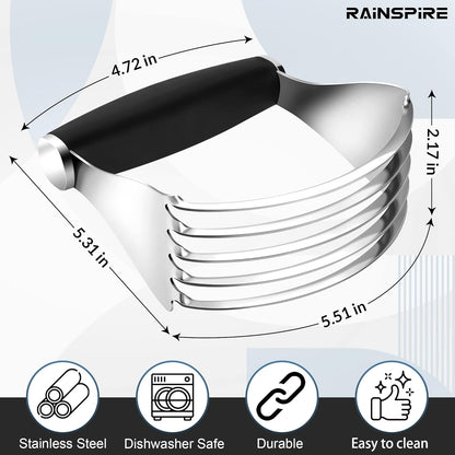 Rainspire XL Pastry Cutter For Baking, Heavy Duty Pastry Blender Stainless Steel, Thick Sharp Blades Dough Blender, Dough Cutter Butter Cutter Pastry for Easy Mixing, Dishwasher Safe (Black)