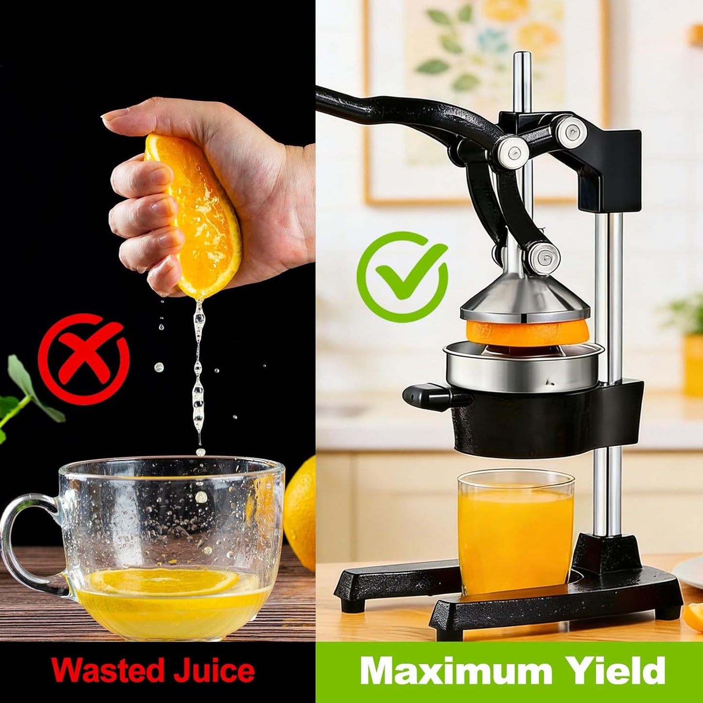 Cast Iron Citrus Juicer - 13.8LB Heavy Duty Manual Orange Press, 304 Stainless Steel Cup & Strainer, Professional Lemon Grapefruit Pomegranate Squeezer for Home Bar Kitchen, Orange