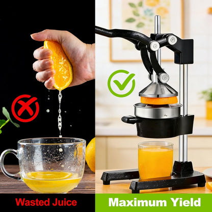 Cast Iron Citrus Juicer - 13.8LB Heavy Duty Manual Orange Press, 304 Stainless Steel Cup & Strainer, Professional Lemon Grapefruit Pomegranate Squeezer for Home Bar Kitchen, Orange
