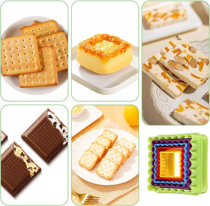 11Pcs Plastic Cookie Cutter Set, Multi-size Biscuit Cutters for Sandwich Cake Fondant Fruit Vegetable Baking DIY (Square and Round)