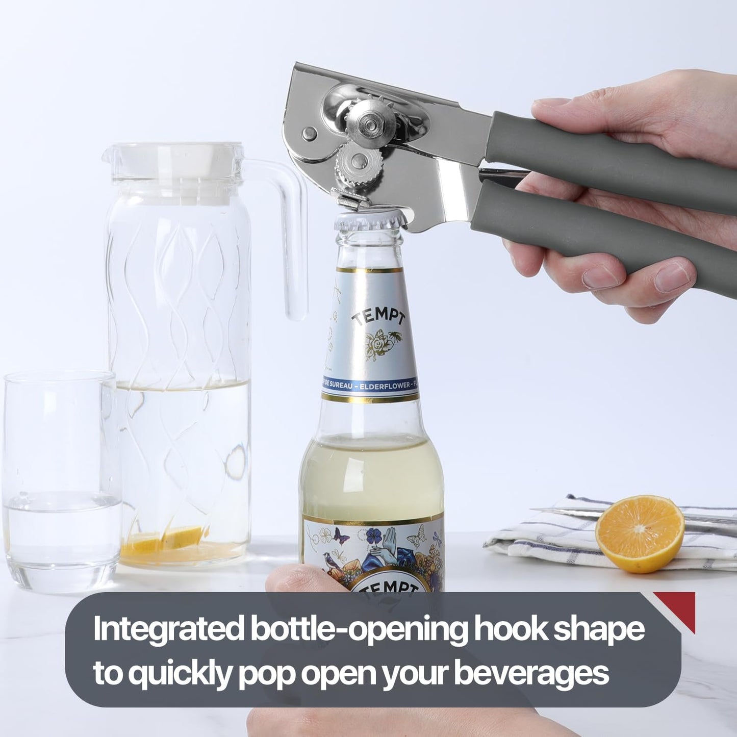 Commercial Can Opener, UHIYEE Hand Crank Can Opener Manual Heavy Duty with Comfortable Extra-long Handles, Oversized Knob, Large Handheld Can Open Easy for Big Cans, Black