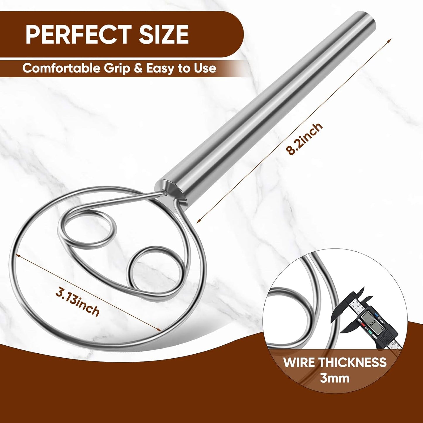 Maxjoy Danish Dough Whisk Wooden Dutch Bread Mixer with Stainless Steel Hook for Sourdough Baking Hand Tool