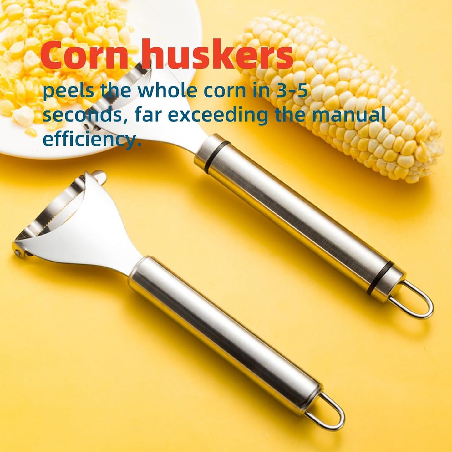 2 Packs Stainless Steel Corn Peeler & Cob Stripper Tool | Multifunctional Kitchen Gadget for Corn on The Cob, Thresher & Kernel Removal in Seconds