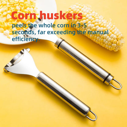 2 Packs Stainless Steel Corn Peeler & Cob Stripper Tool | Multifunctional Kitchen Gadget for Corn on The Cob, Thresher & Kernel Removal in Seconds