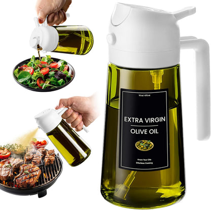 CXINYI - 16oz/470ml Olive Oil Dispenser for Kitchen with Stickers - 2 in 1 Olive Oil Sprayer for Cooking, Air Fryer, and Salad, Black&Green (Light-Proof Kitchen Gadget)
