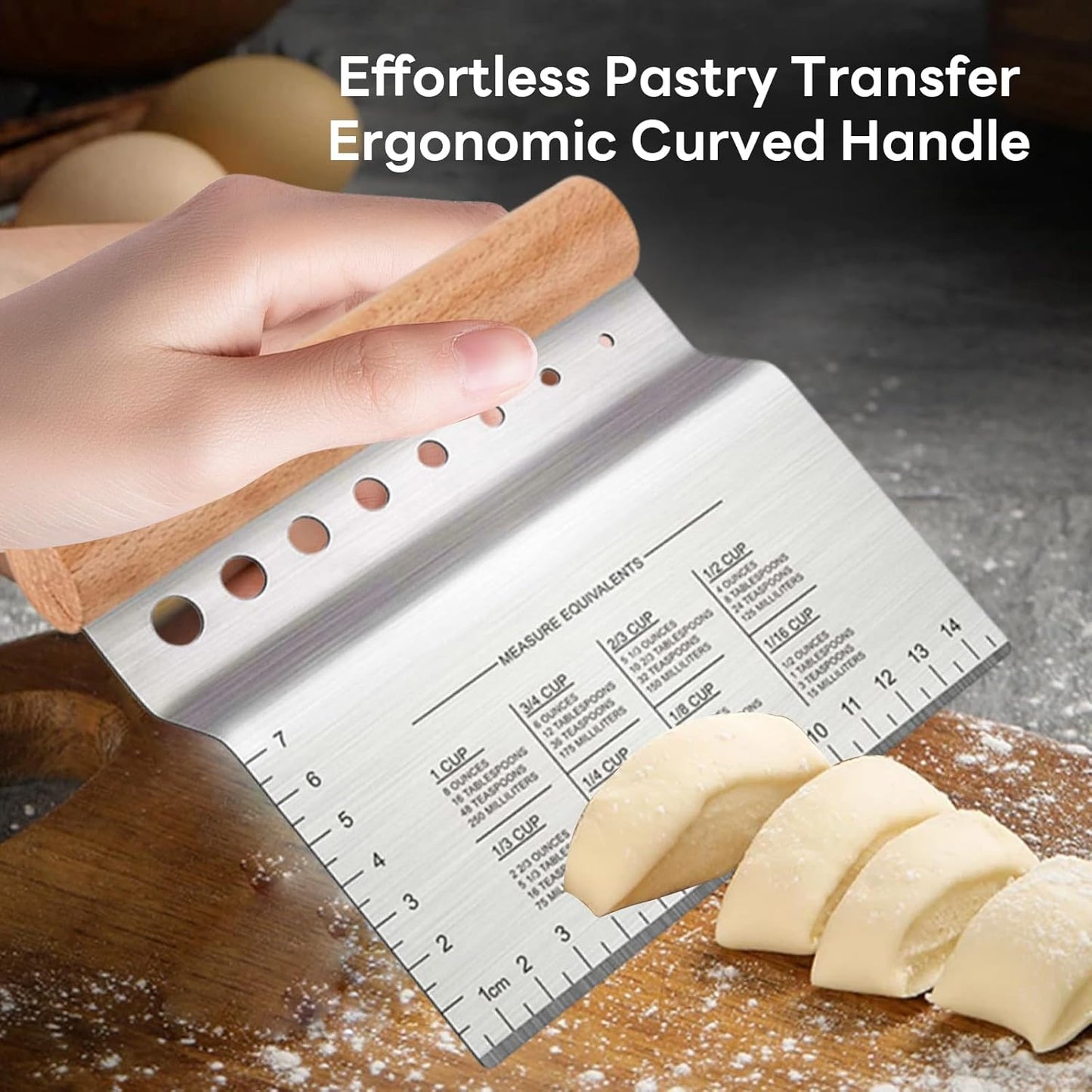 Bench Scraper Kitchen Herb Stripper,Dough Scraper Cutter,Food Scraper Tool Kitchen Stainless Steel with Measurement Markings