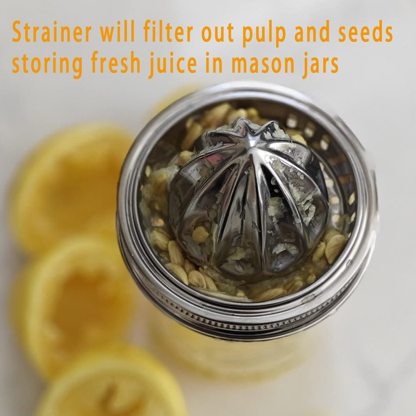 2Pcs Stainless Steel Mason Jar Juicer Lid for 3.38 Inch Wide Mouth Mason Jar, Hand Squeezer Top for Citrus Lemon Orange Manual Citrus Juicer