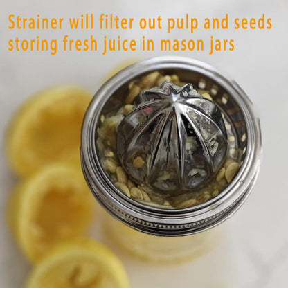 2Pcs Stainless Steel Mason Jar Juicer Lid for 3.38 Inch Wide Mouth Mason Jar, Hand Squeezer Top for Citrus Lemon Orange Manual Citrus Juicer